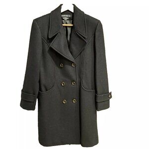 VTG DONNYBROOK Women's Classic Black Long Lined 100% Wool Pea Coat Sz 4